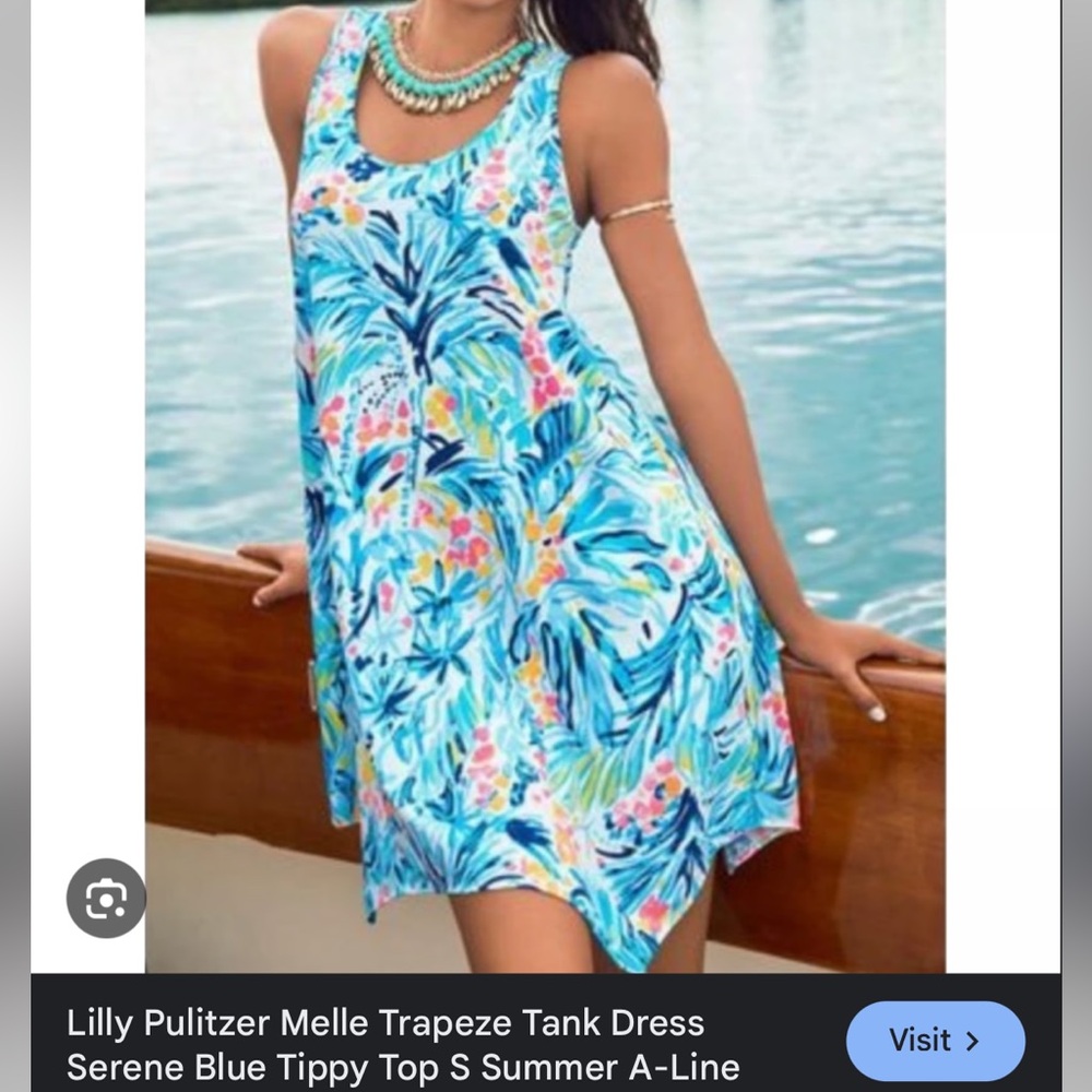 Lilly Pulitzer Melle Trapeze Tank Dress Serene Blue Tippy Top L Summer A-Line